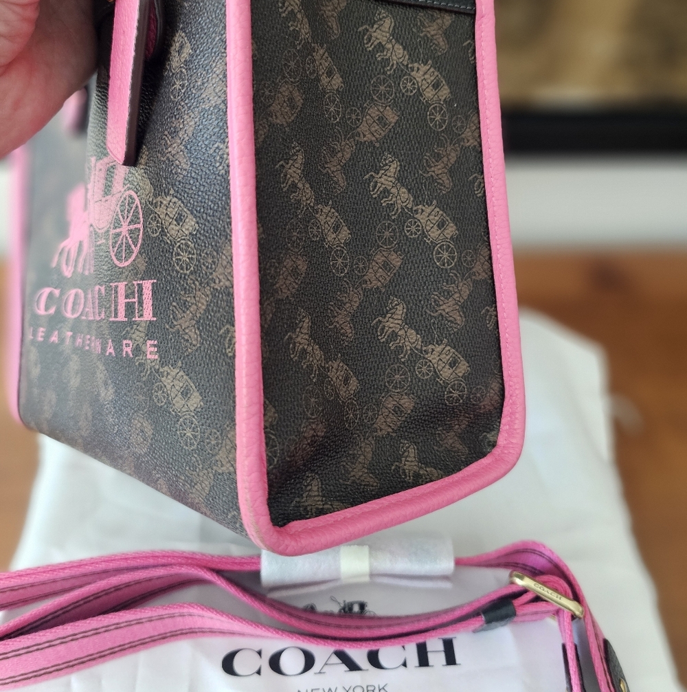 💯 AUTHENTIC COACH PINK AND BROWN MONOGRAMMED TOTE BAG - Picture 4 of 8